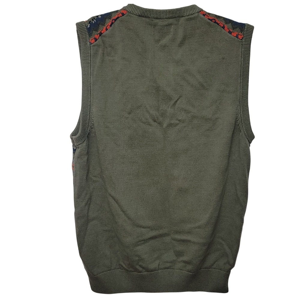 Chaps Men Cotton Fair Isle Sweater Vest Olive Knit M Cottagecore Academia Nordic - Picture 3 of 8